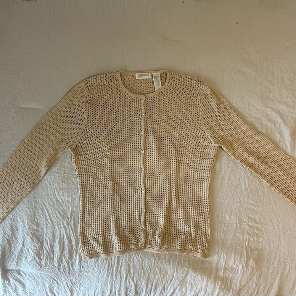 Vintage JEANNE PIERRE Cream Button-Up Long Sleeved Cardigan - Med